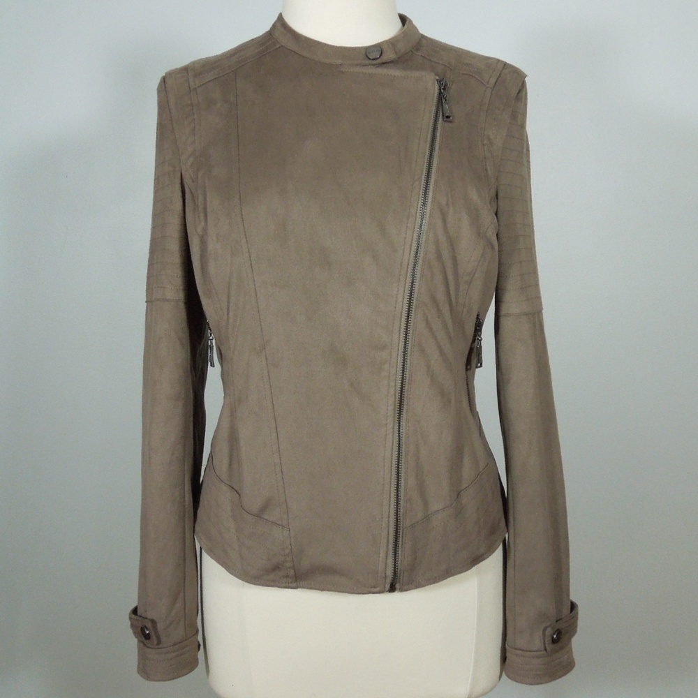 Odyn Dusty Brown Faux Suede Moto Jacket - Picture 2 of 6